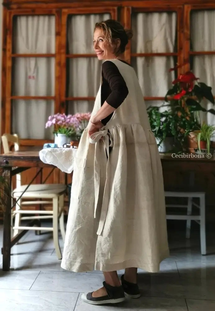 Grembiule in lino e canapa con sfilatura (Ref. 498) grembiule donna tessuti antichi