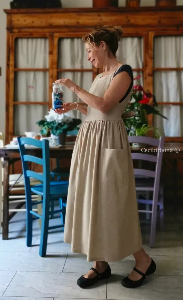 Grembiule in lino garzato beige (Ref. 492) grembiule donna tessuti moderni