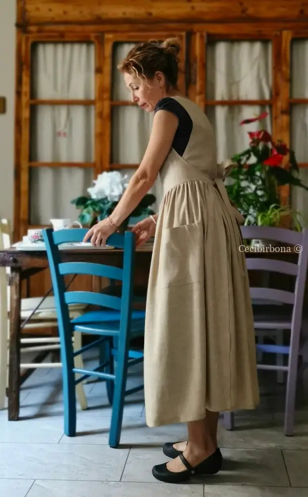 Grembiule in lino garzato beige (Ref. 492) grembiule donna tessuti moderni