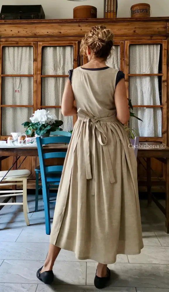 Grembiule in lino garzato beige (Ref. 492) grembiule donna tessuti moderni