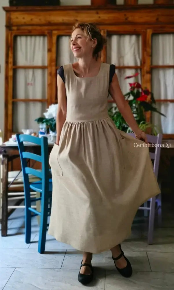 Grembiule in lino garzato beige (Ref. 492) grembiule donna tessuti moderni