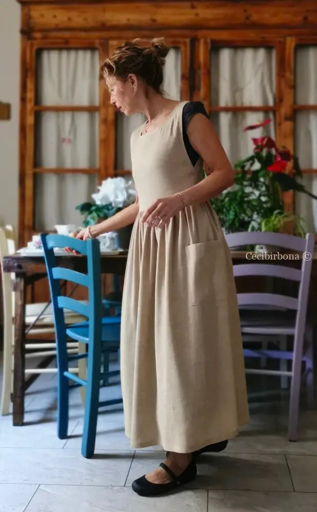 Grembiule in lino garzato beige (Ref. 492) grembiule donna tessuti moderni