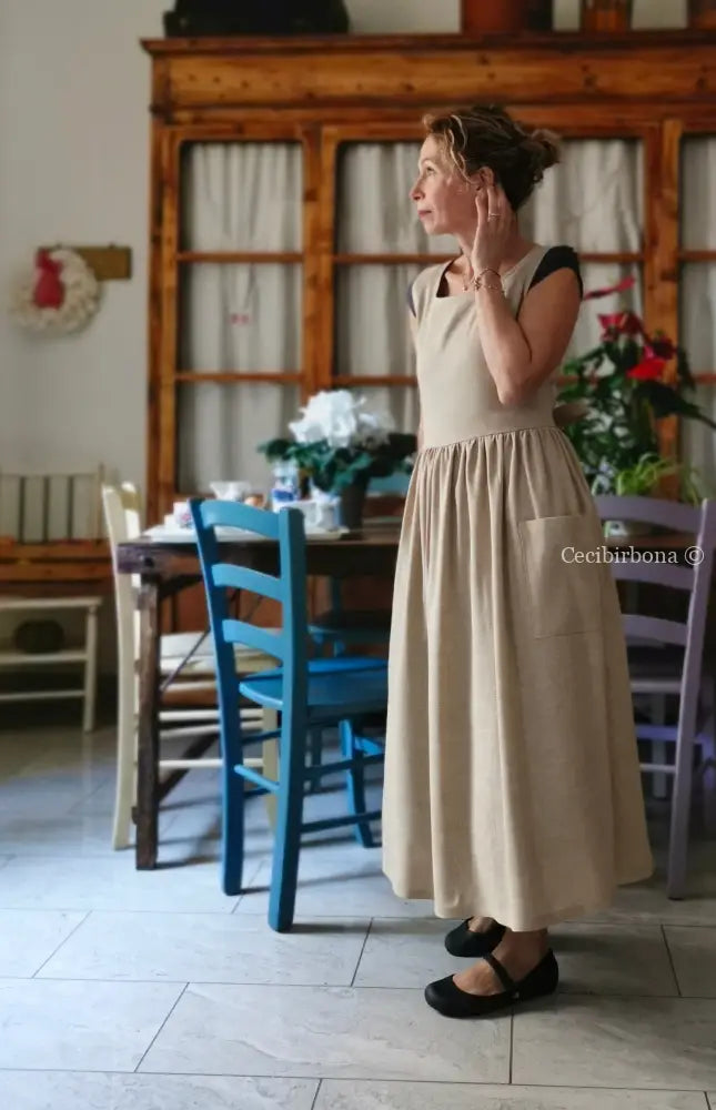 Grembiule in lino garzato beige (Ref. 492) grembiule donna tessuti moderni
