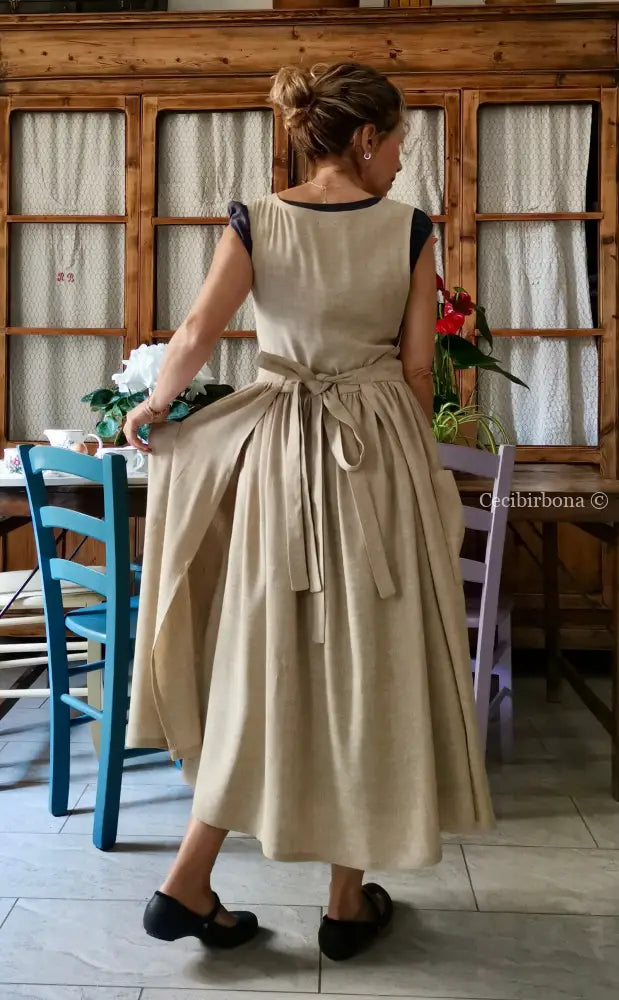 Grembiule in lino garzato beige (Ref. 492) grembiule donna tessuti moderni