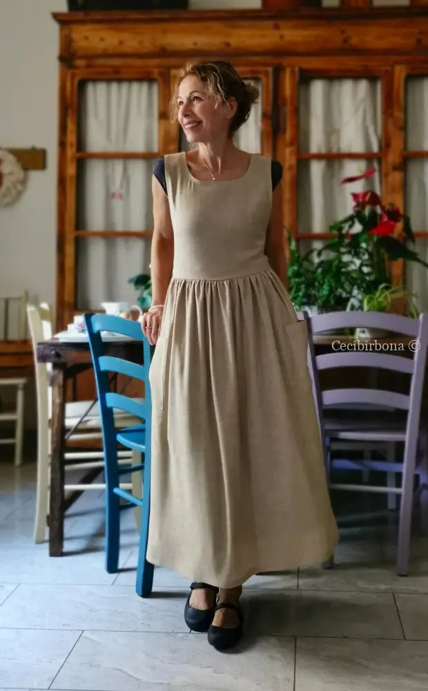 Grembiule in lino garzato beige (Ref. 492) grembiule donna tessuti moderni