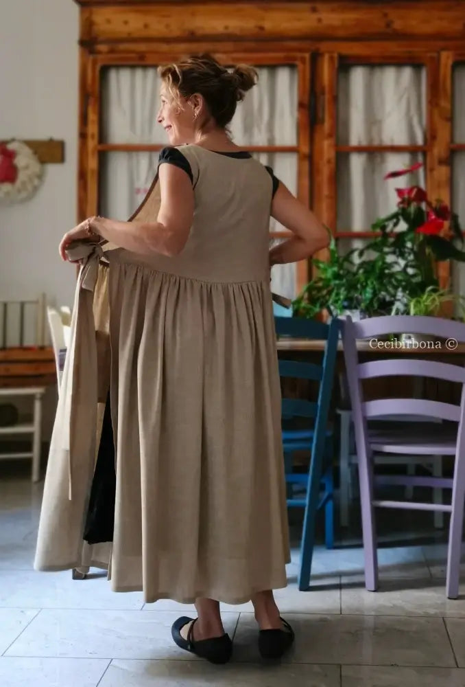 Grembiule in lino garzato beige (Ref. 492) grembiule donna tessuti moderni