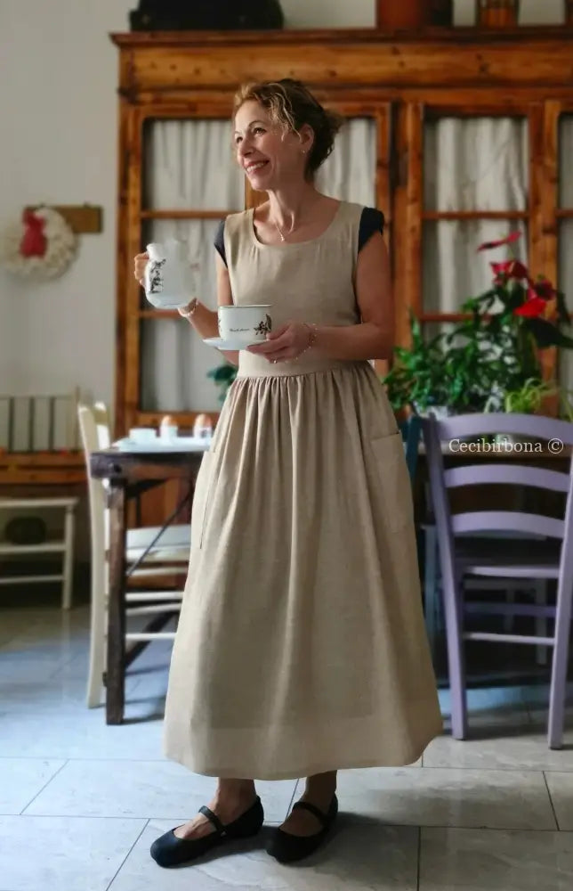 Grembiule in lino garzato beige (Ref. 492) grembiule donna tessuti moderni