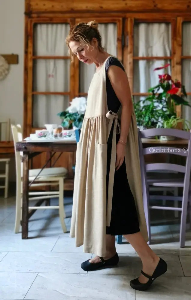 Grembiule in lino garzato beige (Ref. 492) grembiule donna tessuti moderni
