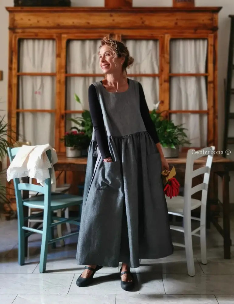 Grembiule in lino grigio patchwork (Ref. 413) grembiule donna tessuti moderni