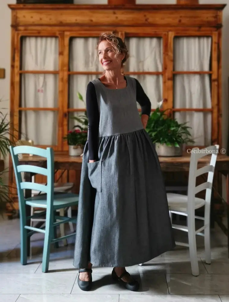 Grembiule in lino grigio patchwork (Ref. 413) grembiule donna tessuti moderni