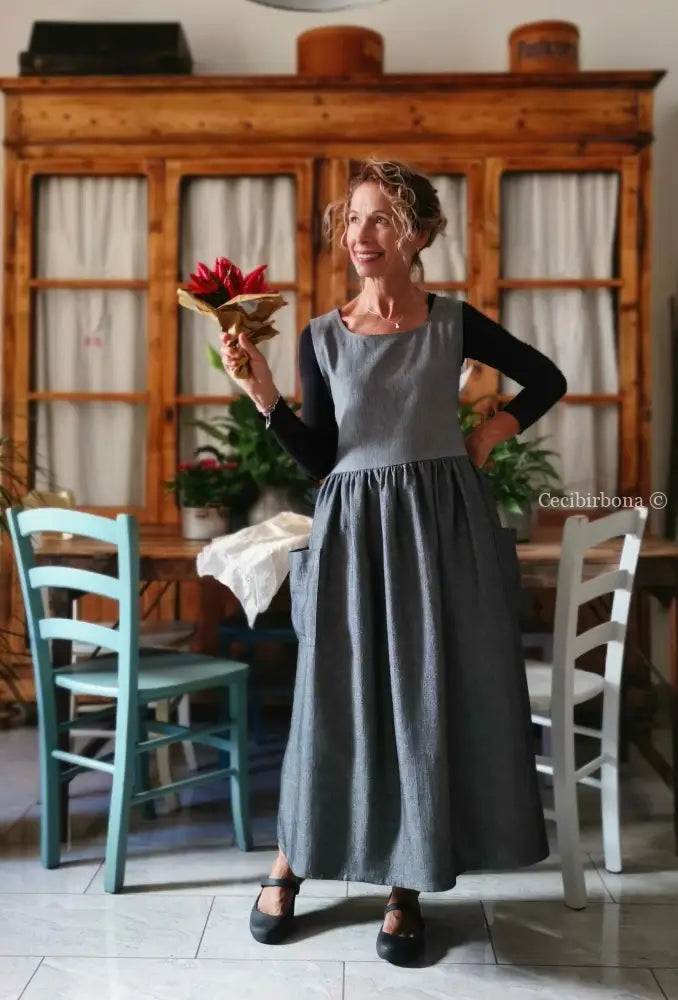 Grembiule in lino grigio patchwork (Ref. 413) grembiule donna tessuti moderni