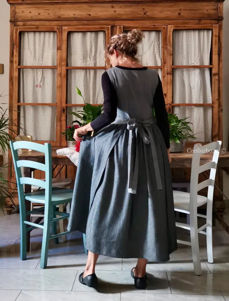 Grembiule in lino grigio patchwork (Ref. 413) grembiule donna tessuti moderni