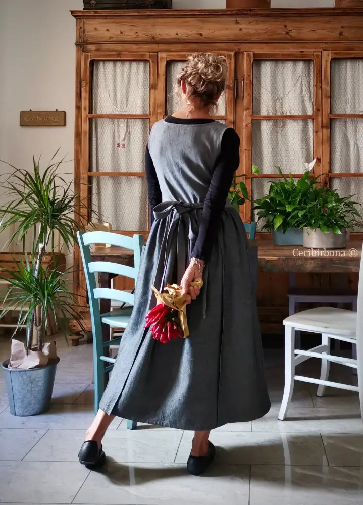 Grembiule in lino grigio patchwork (Ref. 413) grembiule donna tessuti moderni