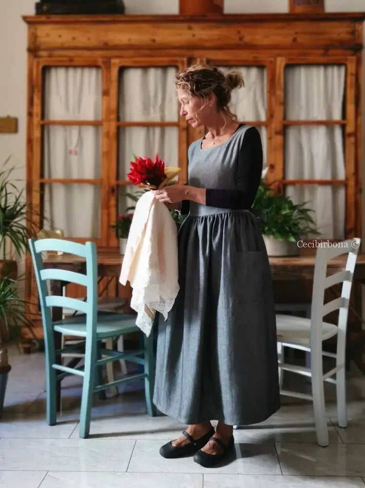 Grembiule in lino grigio patchwork (Ref. 413) grembiule donna tessuti moderni