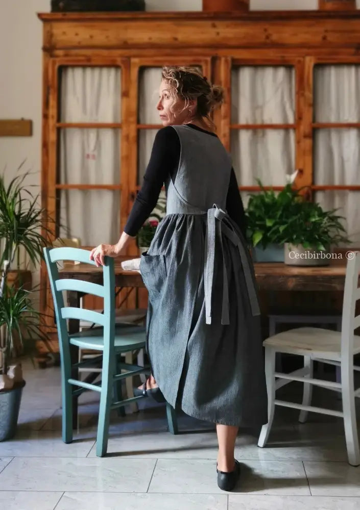 Grembiule in lino grigio patchwork (Ref. 413) grembiule donna tessuti moderni