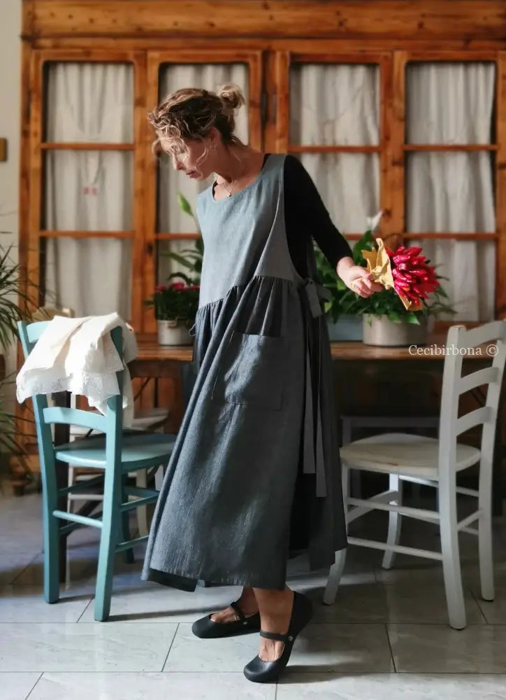 Grembiule in lino grigio patchwork (Ref. 413) grembiule donna tessuti moderni