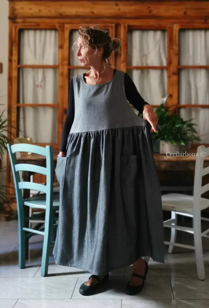 Grembiule in lino grigio patchwork (Ref. 413) grembiule donna tessuti moderni