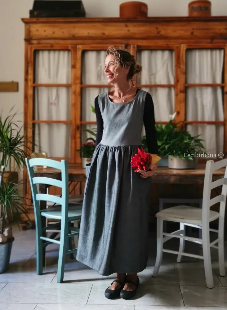 Grembiule in lino grigio patchwork (Ref. 413) grembiule donna tessuti moderni