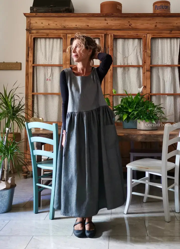 Grembiule in lino grigio patchwork (Ref. 413) grembiule donna tessuti moderni