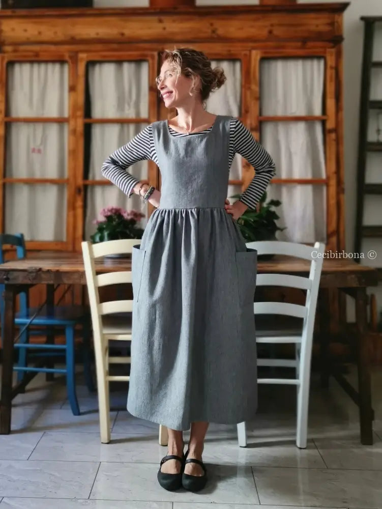 Grembiule in lino grigio (Ref. 395) grembiule donna tessuti moderni