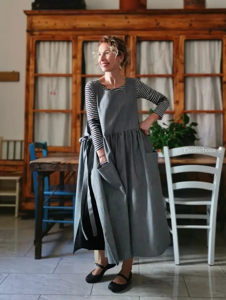 Grembiule in lino grigio (Ref. 395) grembiule donna tessuti moderni