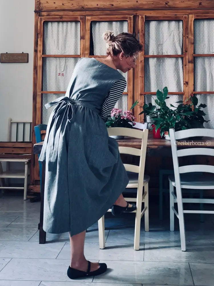 Grembiule in lino grigio (Ref. 395) grembiule donna tessuti moderni