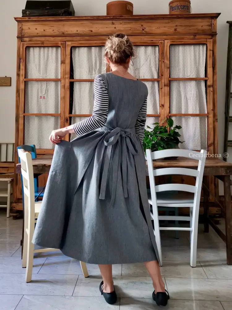 Grembiule in lino grigio (Ref. 395) grembiule donna tessuti moderni