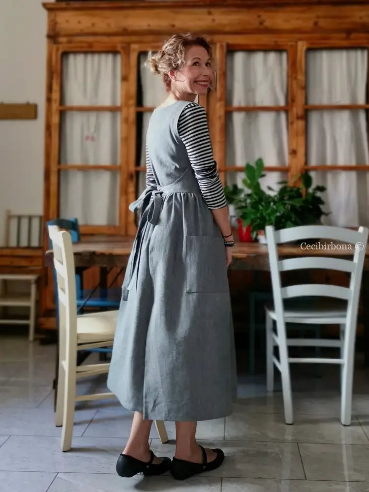Grembiule in lino grigio (Ref. 395) grembiule donna tessuti moderni
