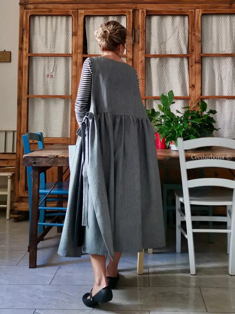 Grembiule in lino grigio (Ref. 395) grembiule donna tessuti moderni