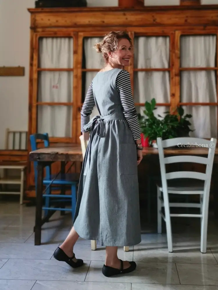 Grembiule in lino grigio (Ref. 395) grembiule donna tessuti moderni