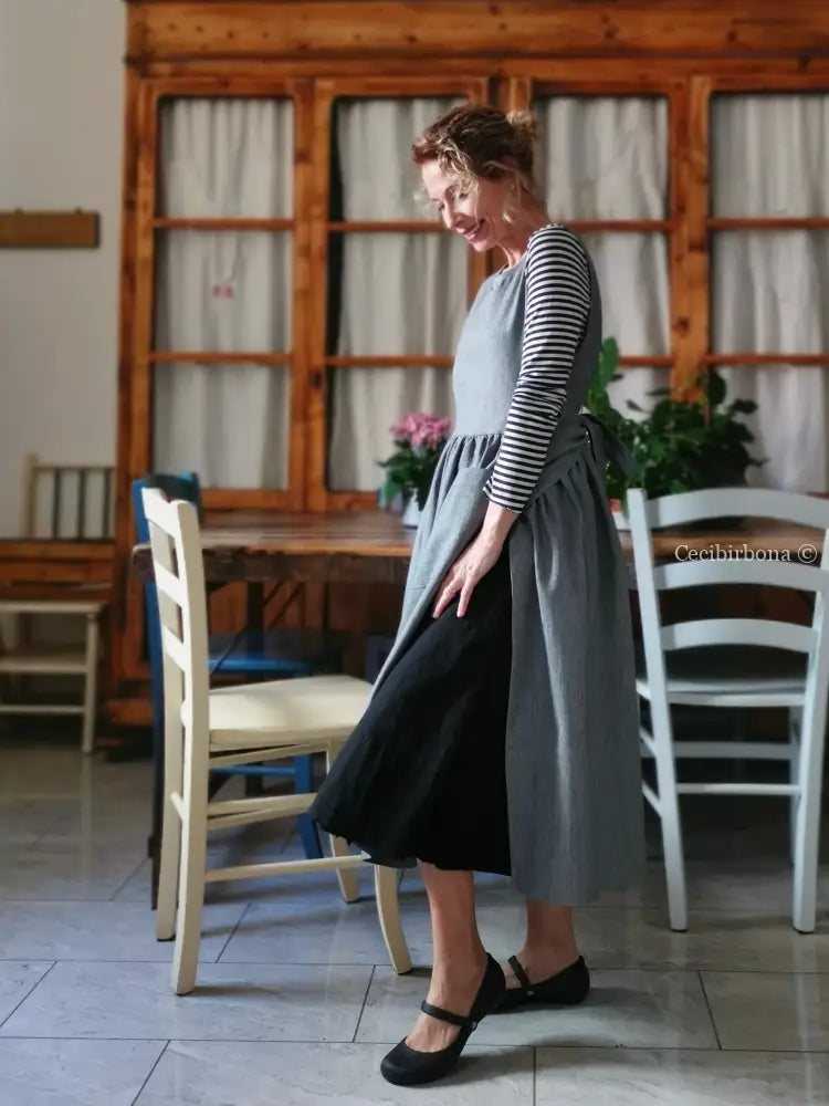 Grembiule in lino grigio (Ref. 395) grembiule donna tessuti moderni