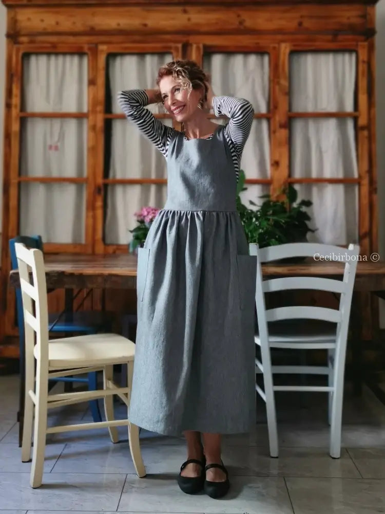 Grembiule in lino grigio (Ref. 395) grembiule donna tessuti moderni
