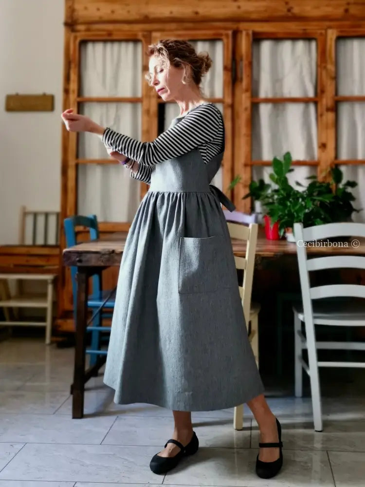 Grembiule in lino grigio (Ref. 395) grembiule donna tessuti moderni