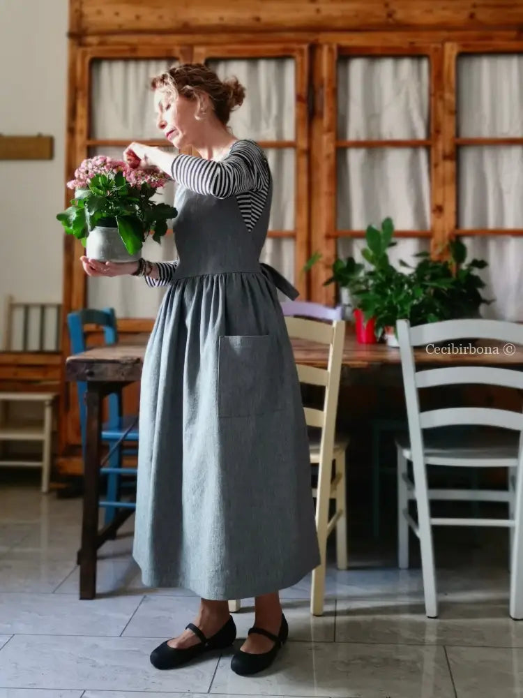 Grembiule in lino grigio (Ref. 395) grembiule donna tessuti moderni