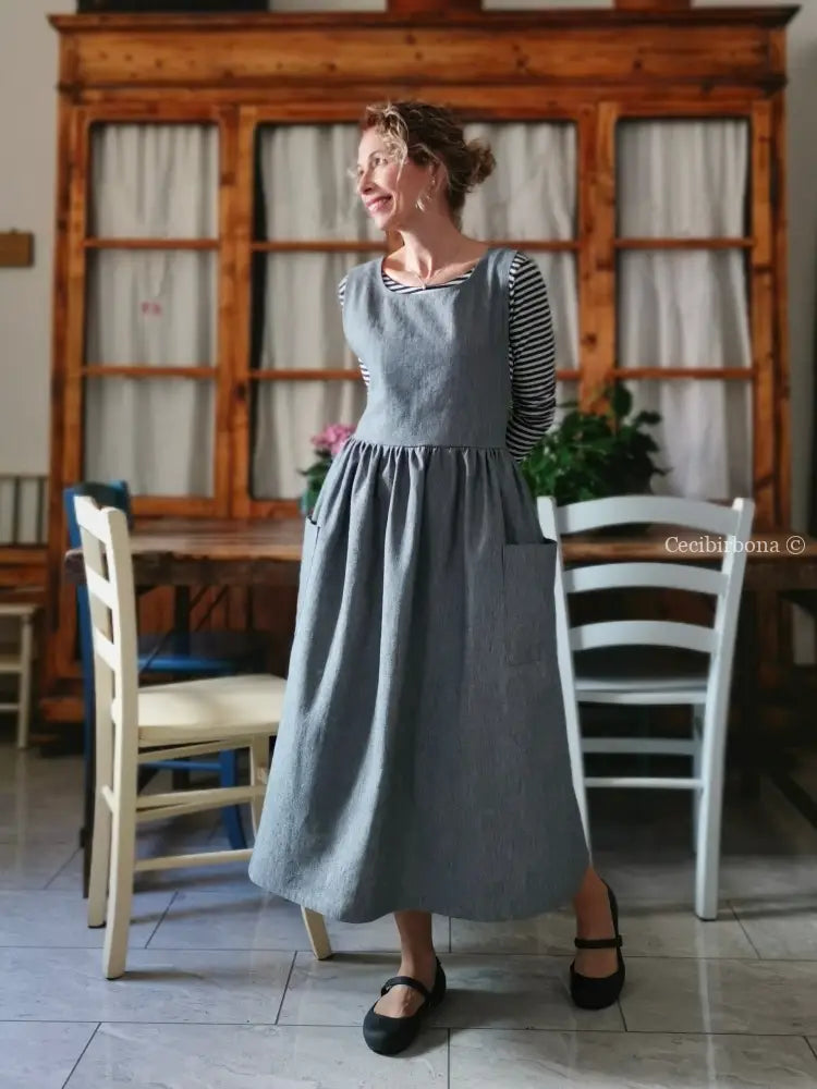 Grembiule in lino grigio (Ref. 395) grembiule donna tessuti moderni