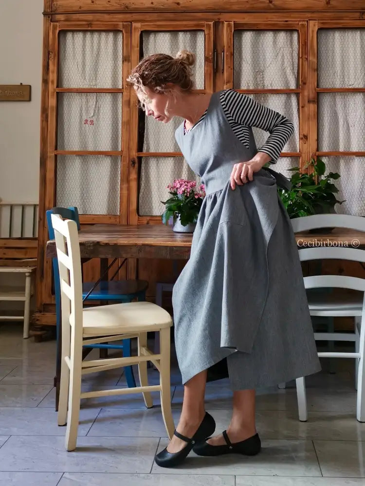 Grembiule in lino grigio (Ref. 395) grembiule donna tessuti moderni