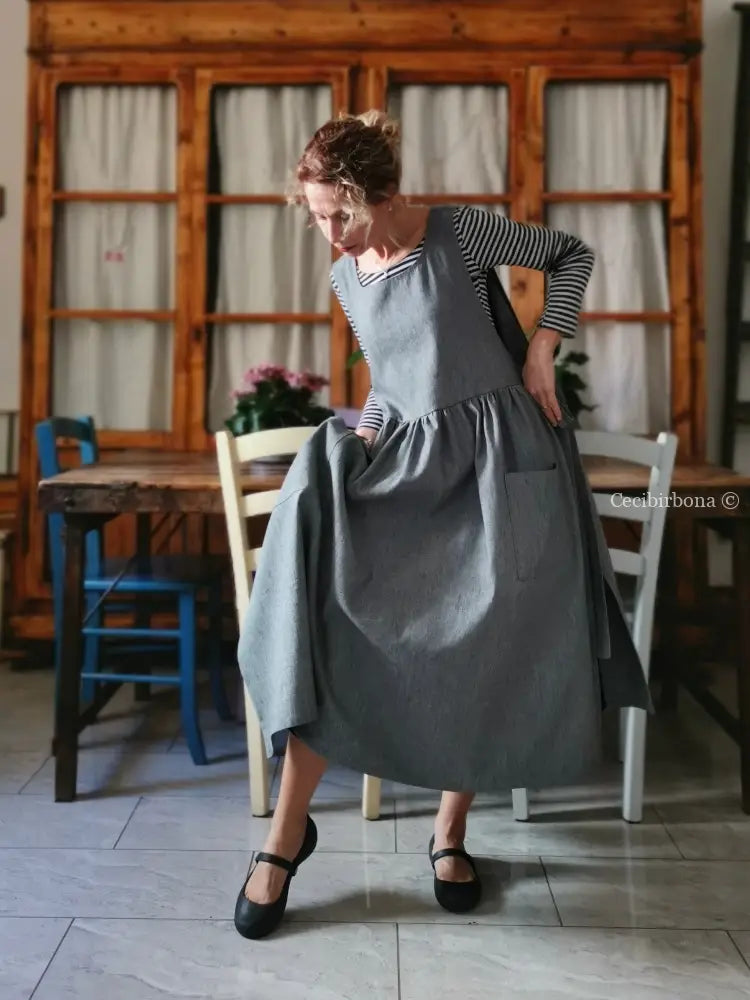 Grembiule in lino grigio (Ref. 395) grembiule donna tessuti moderni
