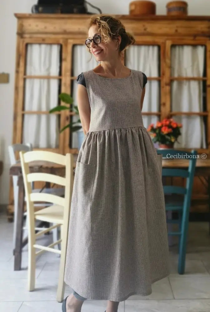 Grembiule in lino grigio rigato (Ref. 31) grembiule donna tessuti moderni