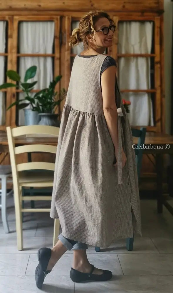 Grembiule in lino grigio rigato (Ref. 31) grembiule donna tessuti moderni