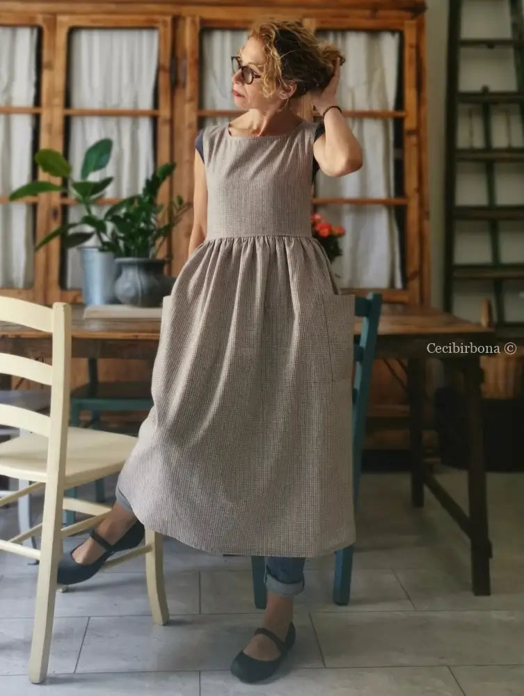 Grembiule in lino grigio rigato (Ref. 31) grembiule donna tessuti moderni