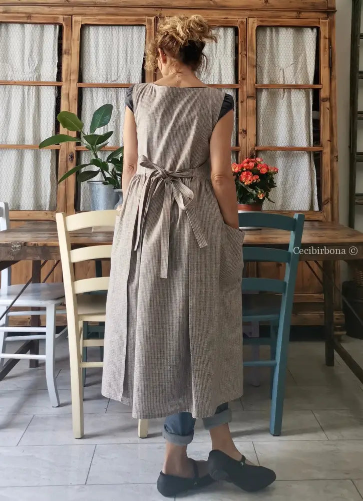 Grembiule in lino grigio rigato (Ref. 31) grembiule donna tessuti moderni