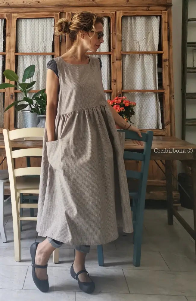 Grembiule in lino grigio rigato (Ref. 31) grembiule donna tessuti moderni