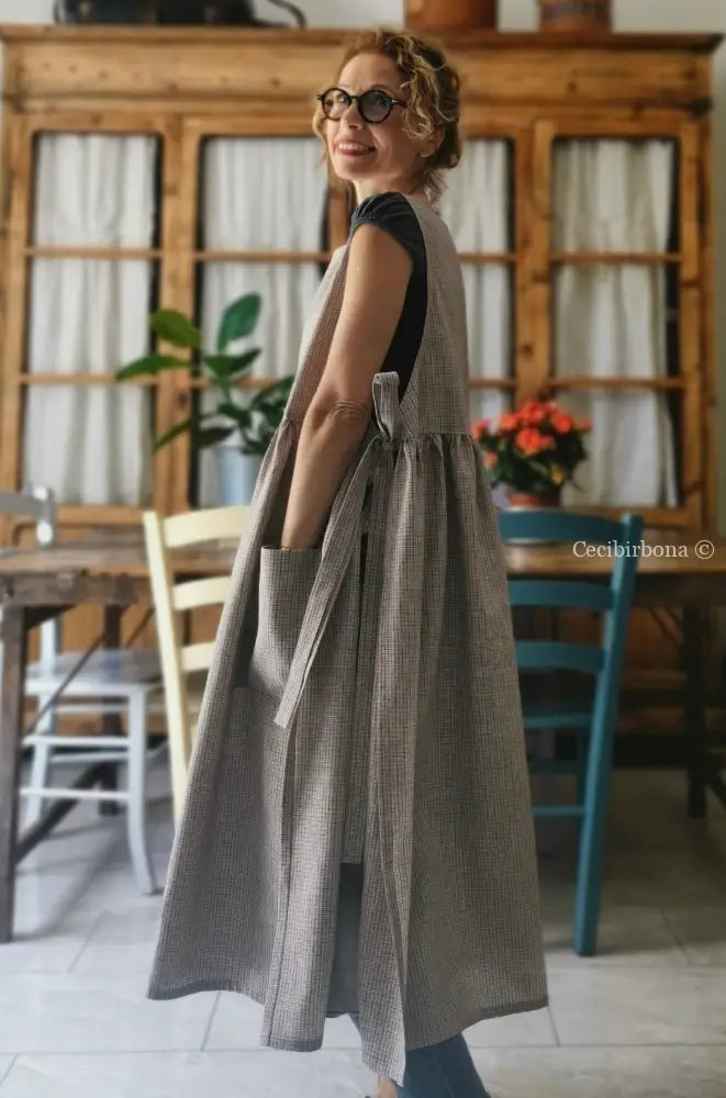 Grembiule in lino grigio rigato (Ref. 31) grembiule donna tessuti moderni