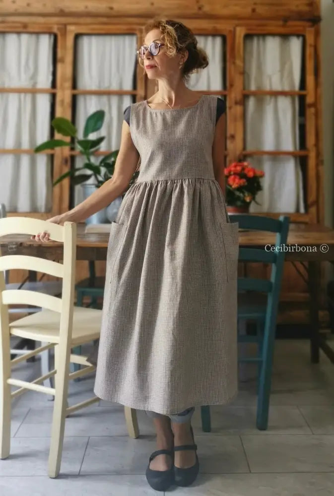 Grembiule in lino grigio rigato (Ref. 31) grembiule donna tessuti moderni