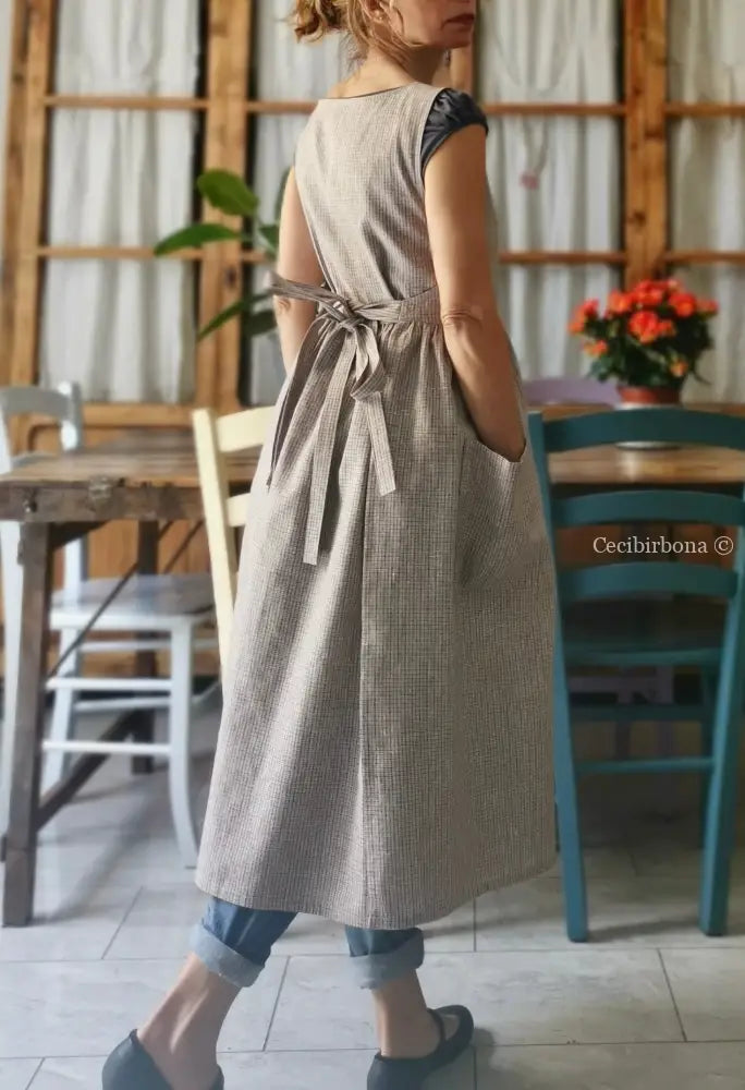 Grembiule in lino grigio rigato (Ref. 31) grembiule donna tessuti moderni