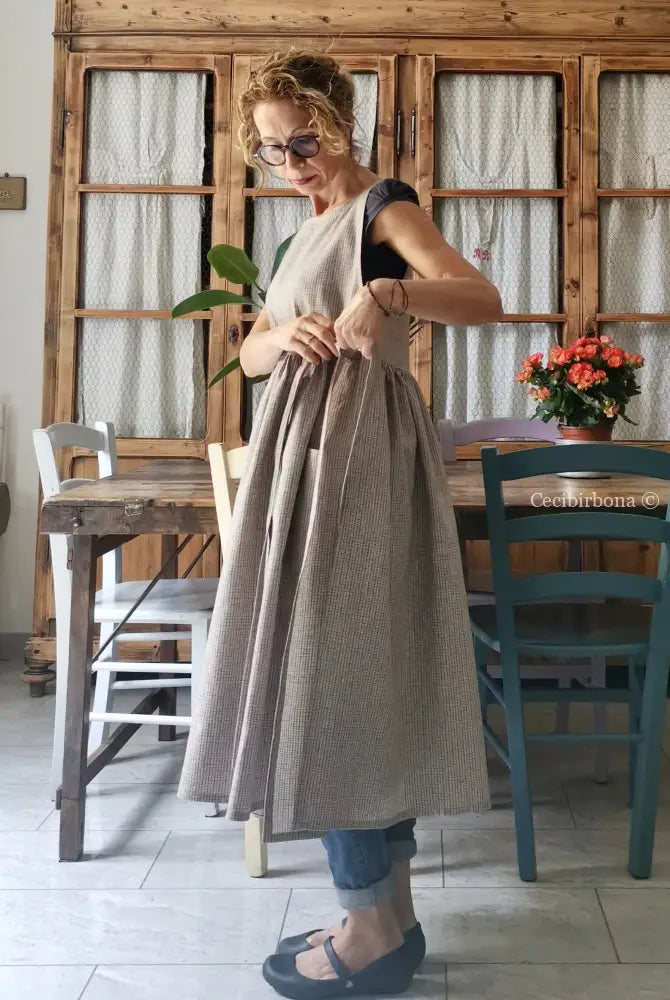Grembiule in lino grigio rigato (Ref. 31) grembiule donna tessuti moderni