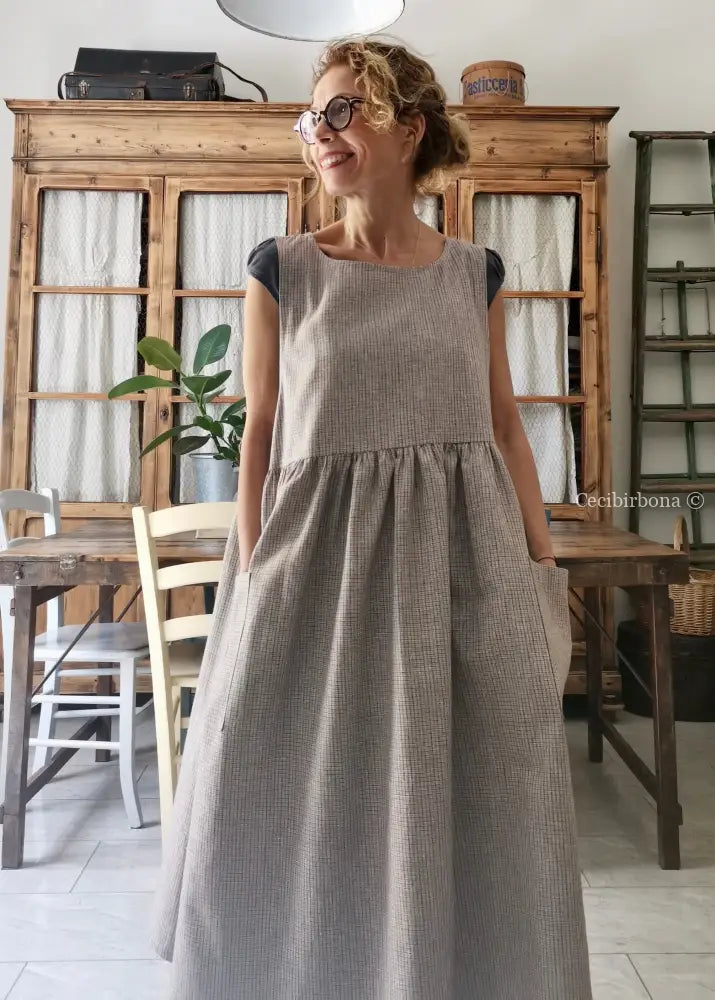 Grembiule in lino grigio rigato (Ref. 31) grembiule donna tessuti moderni