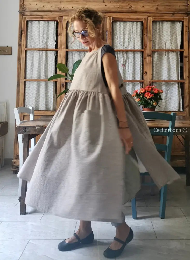 Grembiule in lino grigio rigato (Ref. 31) grembiule donna tessuti moderni