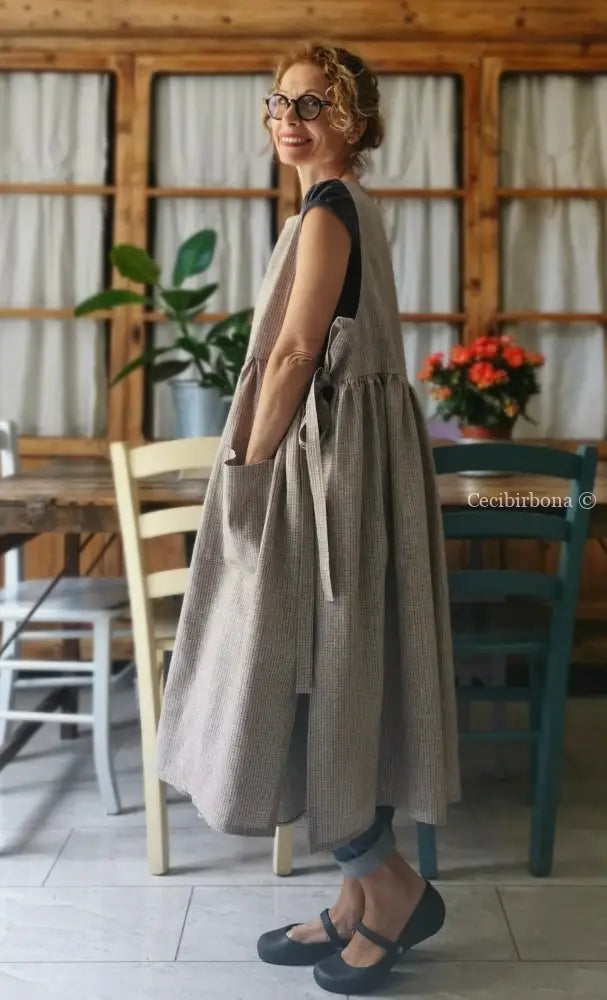 Grembiule in lino grigio rigato (Ref. 31) grembiule donna tessuti moderni