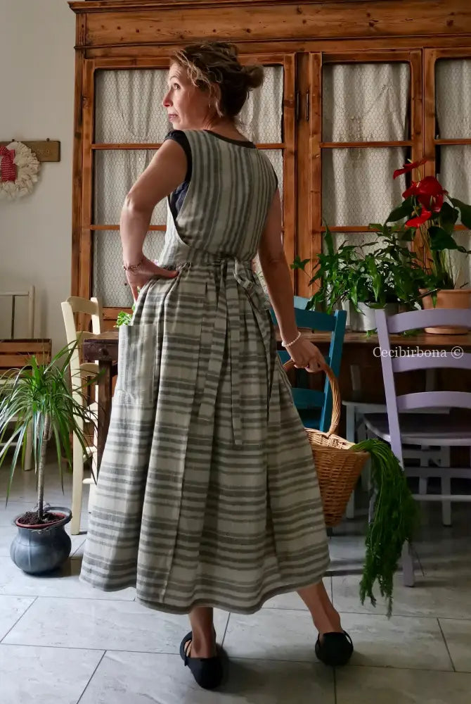 Grembiule in lino grigio rigato (Ref. 491) grembiule donna tessuti moderni